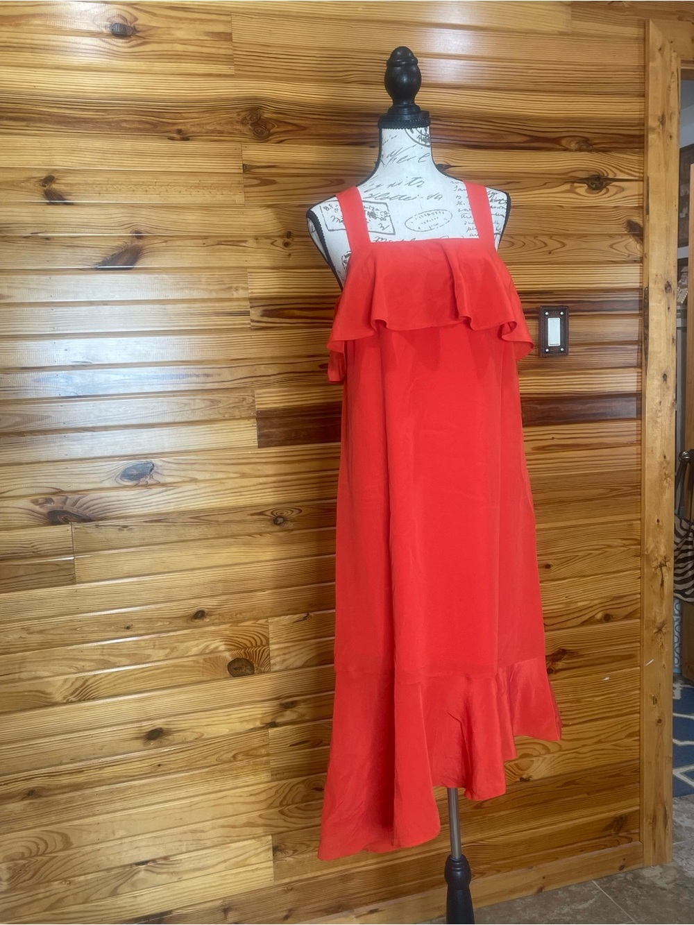 Madewell Coral Red Ruffle Midi Sundress